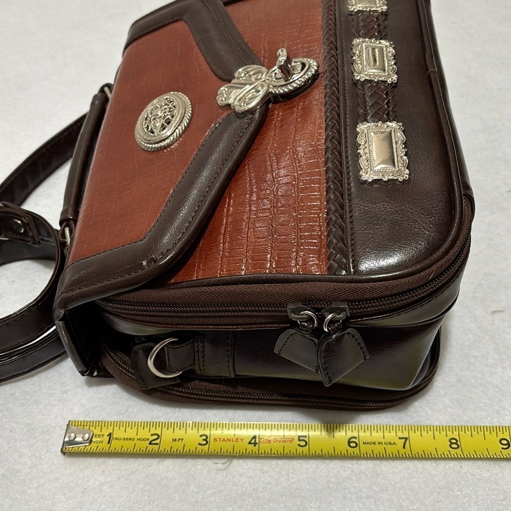 Messenger Leather Gladstone Style Bag, Sienna & Expresso Brown - Picture 12 of 13